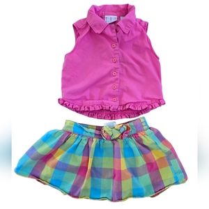 Vintage 1990s Y2K multicolored colorful plaid 2-piece tank top and skirt Set